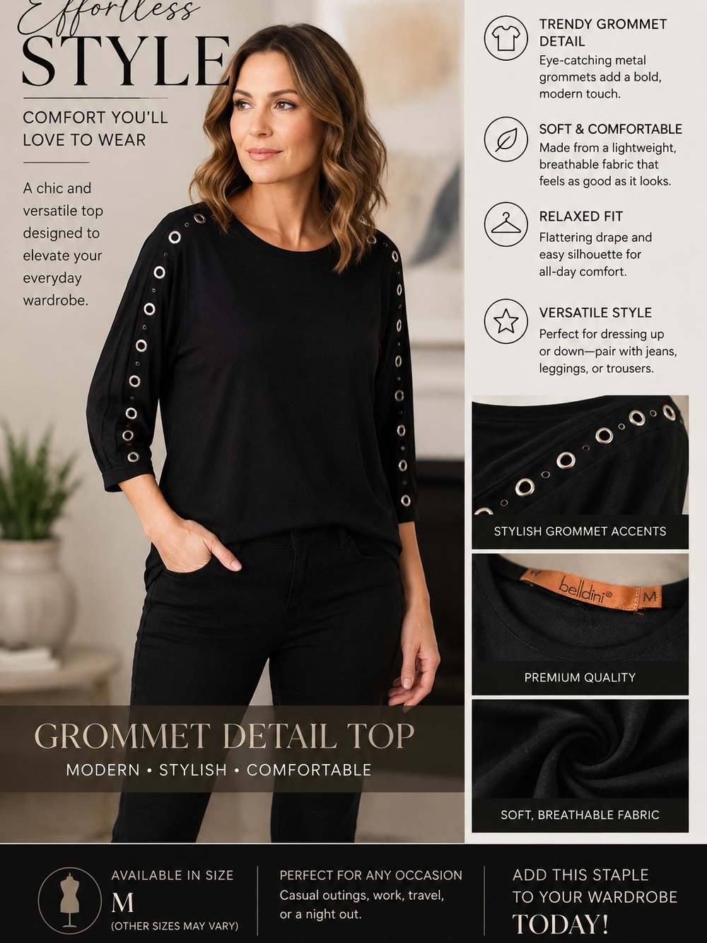 Belldini Black Grommet Sleeve Sweatshirt